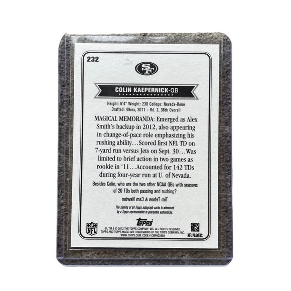 Colin Kaepernick 2012 #232 Autographed Signed Card - Picture 2 of 2